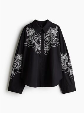 Black Embroidered Western-Style shirt Shirt